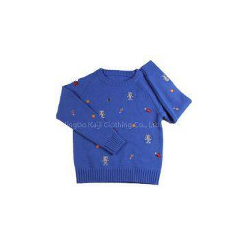 OEM made toddler\'s crewneck embroidery pullover raglan sleeve sweater