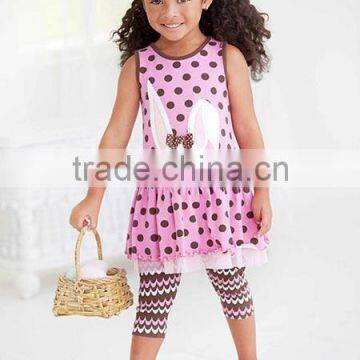 2016 children kids clothing sets easter rabbit clothing matching polka dots dress