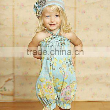 2017 latest design summer baby girl halter flower printing romper