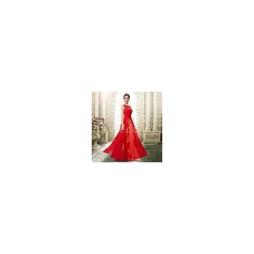 Red Chiffon Sleeveless Celebrity Prom Dresses / Satin Pleated Evening Dresses