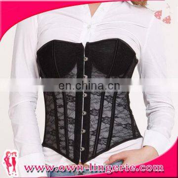 Black Steel Boned Sexy Lace Mesh Corset Ladies Waist Shaper Corset on Sale photo-2