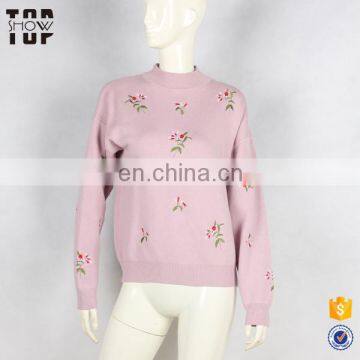 2017 woman autumn clothes long sleeves over sized purple embroidery sweater