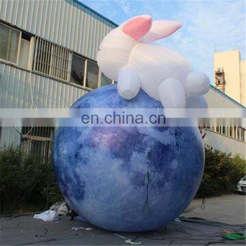 gaint led lighting moon balloon with white rabbit inflatable for advertising&Easter