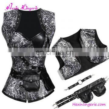 Hot Women 24 Steel Boned Jacquard Lace Zipper Overbust Corset Top