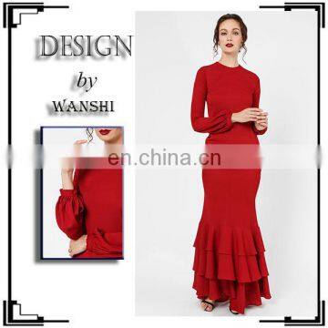 Modern islamic clothing wholesale fashion ruffle design long bell sleeve baju kurung