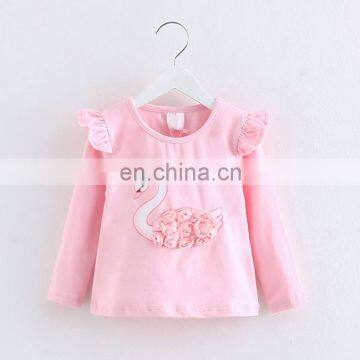 Custom ruffle sleeve design shirt 3-36M child girls cotton long sleeve t shirt