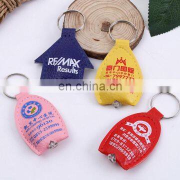 custom brand logo PU leather keychain with led light imitation fake leather led QR keychain cheap promotional gifts 2017