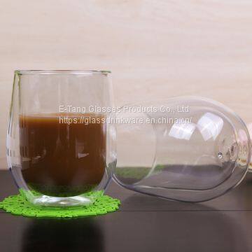 Heat Resistant High Borosilicate Clear Egg Shape Double Layer Glass Coffee Cup With Lid for Tea and Coffee Drinking photo-3