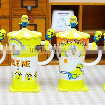 Cute cartoon yellow ceramic mugs Creative super milk dad suit cup