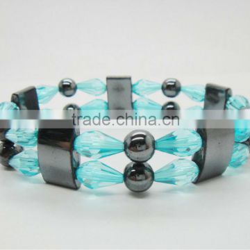 Fashion 2013 magnetic hematite spacer bracelet with blue plastic ball 7.25'