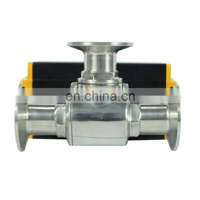 3 way ball pneumatic valve pneumatic actuator air control double control sanitary ss304 food grade tri clamp