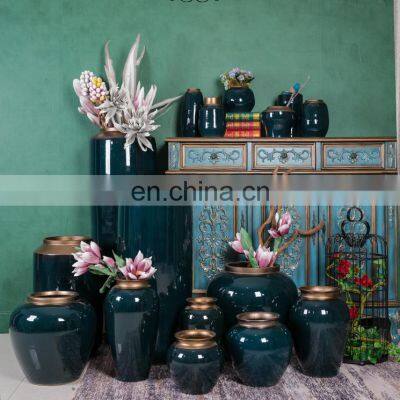 High quality drak green big and small different size ceramic porcelain vase