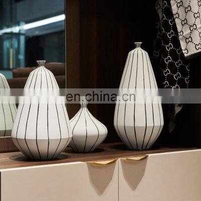 Nordic Minimalist Modern White Ceramic Hand Painted Black Line Vase Decor Home photo-5