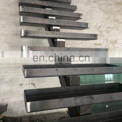 CBM Exclusive Carbon Steel Beam Solid Wood Tread 1m Tempered Glass Rail Stair Customized Indoor Straight Staircase photo-5
