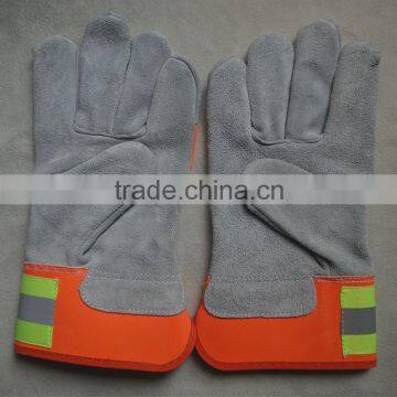 10.5"AB grade cow split leather working Gloves, reflective leather safety gloves, larbor gloves, garden gloves