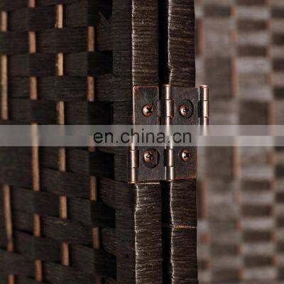 Black Movable Rattan Decorative Wood Panel Folding Screen Room Divider photo-4