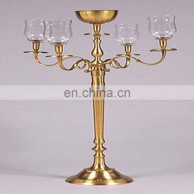 wedding gold plated clear glass chimney hurricane candelabra