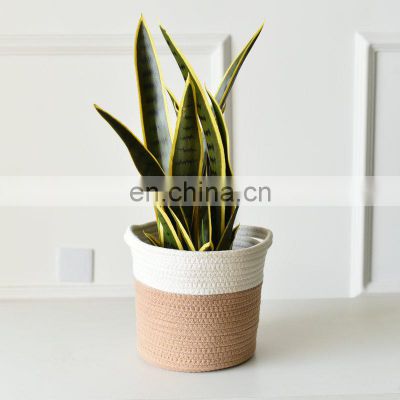 compete Price Customized Holder Artificial Green Woven Pot Cotton Rope Plant Basket