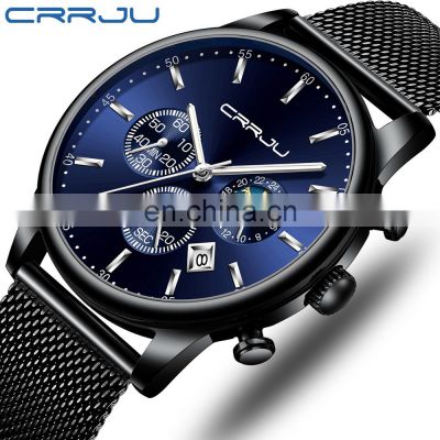 CRRJU 2266 Design Quartz Wristwatch Fashion Case Custom Logo Men Top Brands Luxury Watch Unique Watches