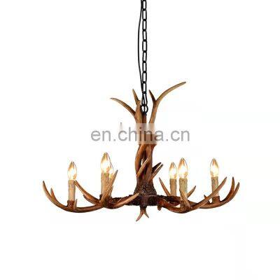 Amazon hot sale Deer antler retro kitchen decorative ceiling LED pendant lighting antique rustic hanging resin chandelier