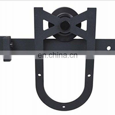 Soft Closing Flat Track U Shaped Black Kitchen Cabinet Bedroom Furniture Hang Sliding Barn Door Hardware Kit System photo-2