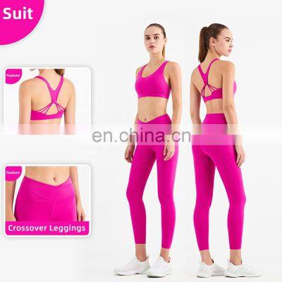 Crossover Waist Leggings Woman Scrunch Butt High Rise Fitness Yoga Pants Leggings Pitaya