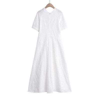 Summer new women's white fashionable hollow embroidery V-neck short sleeved dress Midi dress