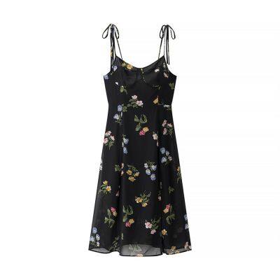 2025 Spring New European and American Style Slimming Tie Rope Fashion Strap Dress for Women