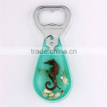 resin promotional beer bottle opener with PVC seahorse