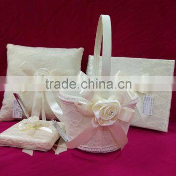 Rose Wedding Ring Pillow JS-15W32 and basket, guest book, pen holder