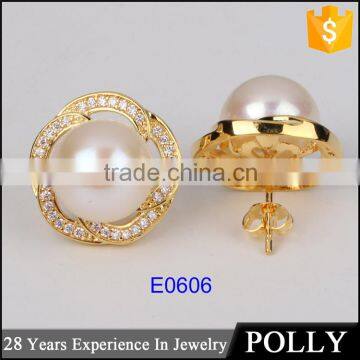 2015 cheap pearl brass Cu stud earring