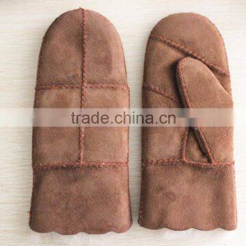 Women mitten double face fur leather gloves factory