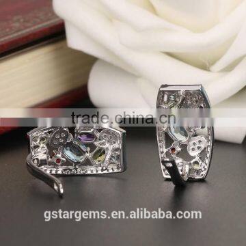 925 Sterling Silver 2.9CT Genuine Gems(Topaz,Amethyst,Garnet,Citrine,Peridot) Handmade Clip on Earring photo-4