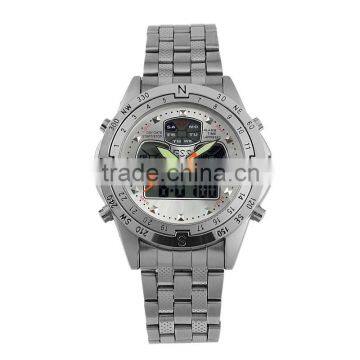 Brand New mens man analog digital alarm white face stainless steel sport quartz watch