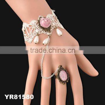 New Elegant Charm Retro Bridal Women Lace Hollow Bracelet Wristband Rose Ring