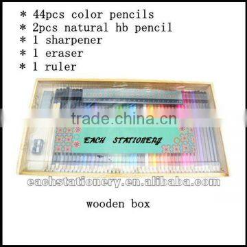 YIWU BSCI factory audit, tip top color pencil wholesale stationery set. with color and hb pencils, eraser,ruler,sharpener