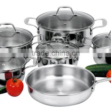 SA-12003 12pcs Tri-ply cookware set cast handle 3 ply kitchware