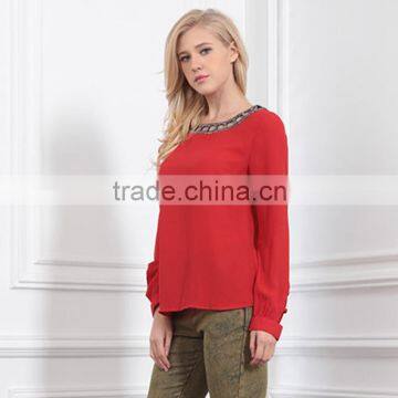 V-neck lady fashion causal women blouses dresses clothes design for wholesale