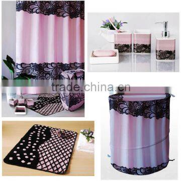 Promotional Romantic pink color lace Sanitary coordinate bath set accessories