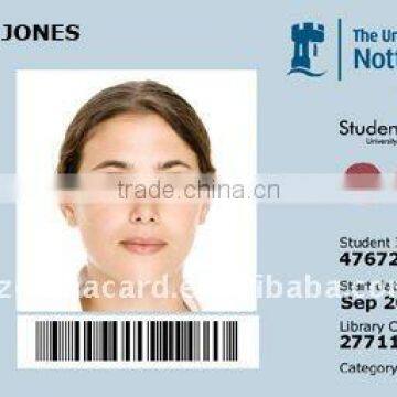 Plastic student ID card with barcode