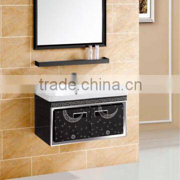 High gloss waterproof black wall mounted stainless steel bathroom cabinet (WMD-574)