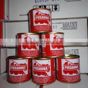 70g, 400g & 210g canned tomato paste with printed label for Russia