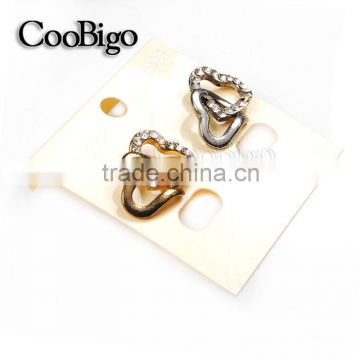 Fashion Jewelry Charming Rhinestone Heart shape Cuff-Link Gold Silver Unisex Party Wedding Gift Promotion Apparel Accessories