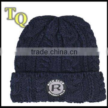 navy blue simple high quality promotional knitted hats and caps