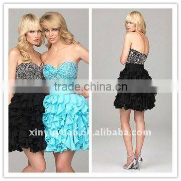 Beauty Sexy Layered Skirt Black Ice Blue Sweetheart Mini Cocktail Dress Homecoming Dress PG-016