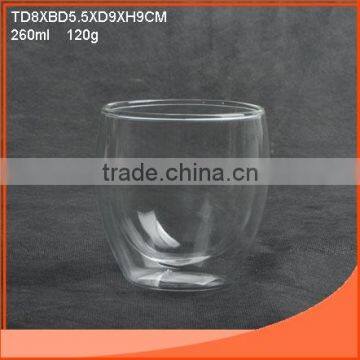 260ml best-selling clear double wall glass cup