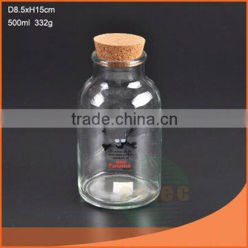 500ml wide mouth glass reagent bottle with wood lid and decal design