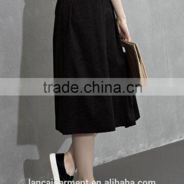 2016 Women Black A-line Flare Waist Midi Skirt Fancy Skirt Top Designs
