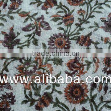 HAND BLOCK PRINTED COTTON FABRICS AVAILABLE IN QUANTITY , FLORAL PRINTS HANDBLOCK SANGANERI PRINT COTTON VOILE FABRICS FR