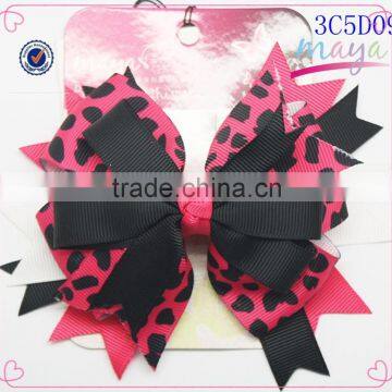 Pink and Black hair bow with animal printing(approved by BV)